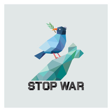 STOP WAR polygon signage isolated on gray background