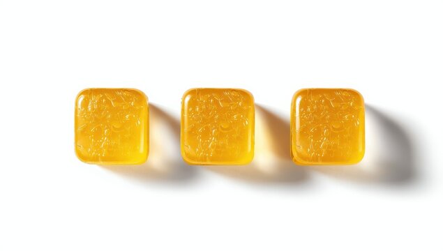 A detailed shot of three chicken bouillon cubes for cooking.
