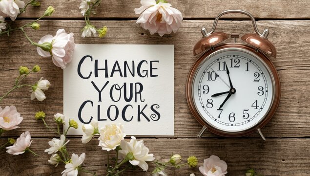 Adjust Your Time on a card with a clock on wood.