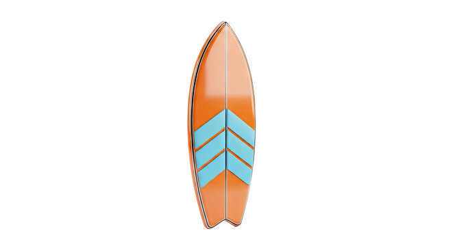 Orange and blue surfboard with chevron pattern