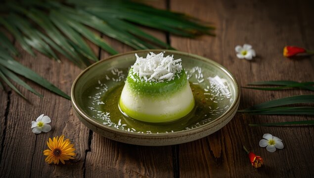 Classic Thai sweets. Tako pudding or coconut-topped Thai dessert.