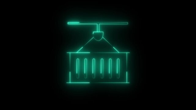 neon Thin line animation of cargo shipment icon on white background.Port crane cargo containers with import