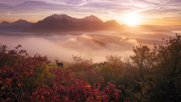Dawn. Karpach. Snezka. Giant Mountains. Peaks. Poland. Nature. Mountain mist.
