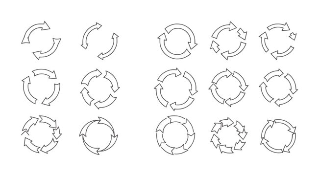 Monochrome circular arrow patterns with varying segments and directions arrows rotation