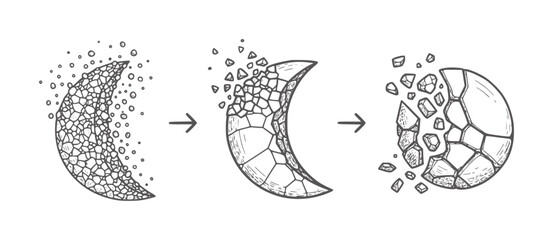 Progressive disintegration of a polygonal crescent moon structure © Mehedy
