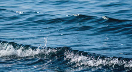 Fototapeta premium Close-up of a vibrant blue ocean wave cresting and breaking showcasing splashing sea water with bokeh highlights on a sunny day