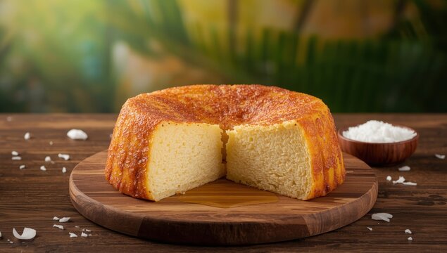 Oven-cooked cassava dessert, called Bingka Ubi Kayu.