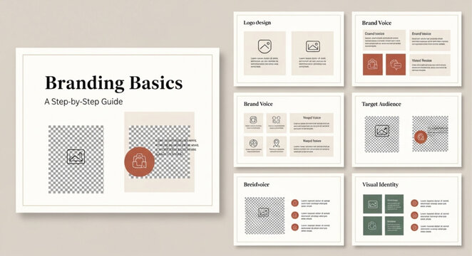 Branding presentation template set with minimalist identity layouts.