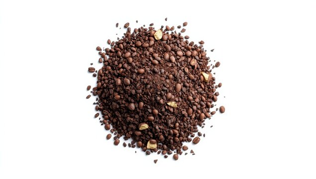 Top view of chicory granules on a white background.