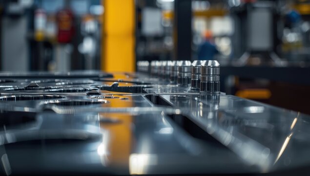 Detailed view of press dies and injection mold components. The concept of ejector pin production.