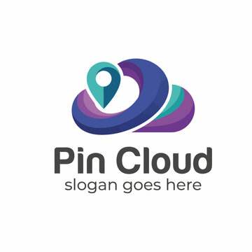 This logo features a cloud design with a location pin, ideal for representing cloud services or location-based technologies in a vibrant and modern style.