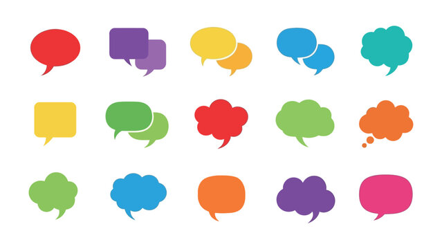 Conversation Bubbles: A vibrant collection of colorful conversation bubbles, each shaped differently, symbolizing diverse dialogues and thoughts. perfect for conveying ideas and communication.