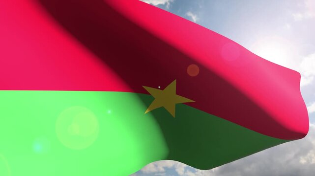 Burkina Faso Flag Fluttering Gracefully Against the Open Sky
