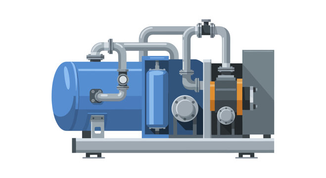 Industrial Blue Vacuum Pump Unit with Pipes and Motor.