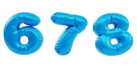 Collection Set of blue metallic balloon numbers, six, seven, eight icon on transparent background 3D render   © FernandoMejia08