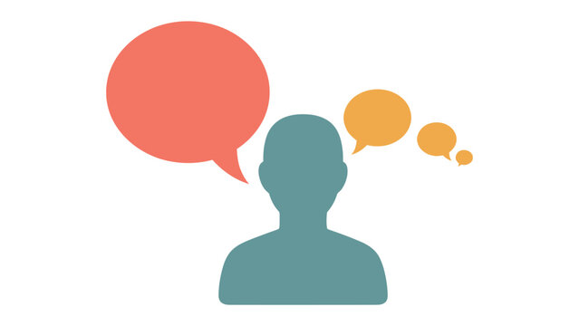 Communication and Thought Illustration: A conceptual representation of dialogue and ideas, featuring thought bubbles hovering above a silhouette.