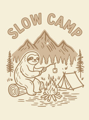 Fototapeta premium Sloth sitting by campfire outdoors.