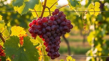 Fototapeta premium Lush Vineyard Bounty - A Close-Up of Ripe Red Grapes.