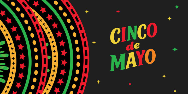Cinco de Mayo colorful fun design. Mexican fiesta concept. Banner, poster template background for mexico independence celebration with geometric, music and giutar, decorations  vector illustration.