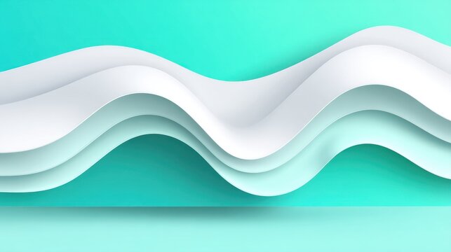 Multiple layered white paper waves undulate across a vibrant aqua background