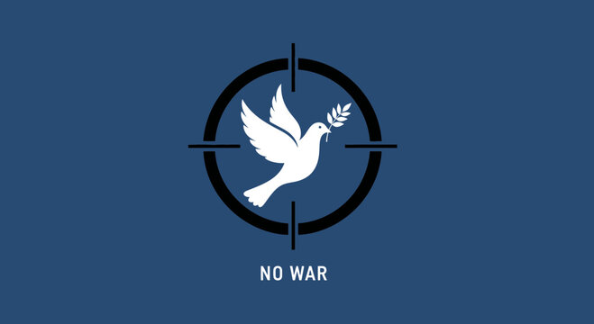 Dove of peace in crosshairs, no war symbol, anti-war concept