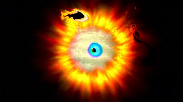 Human eye icon symbol with ring of fire effect animation