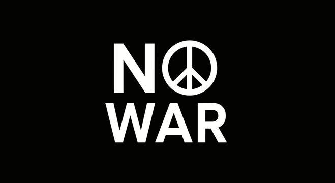 No War Text with Peace Symbol on Black Background