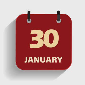 calendar icon showing thirtieth of january on red background for winter schedule and event planning