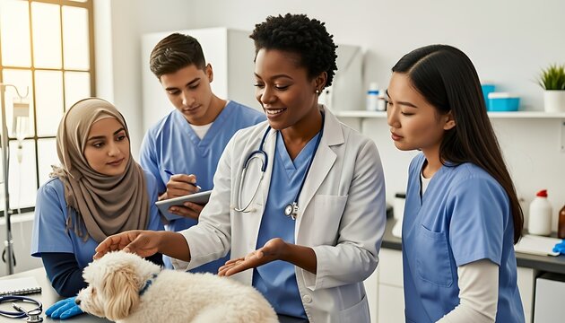 Veterinarian training students, education concept, World Veterinary Medicine Day