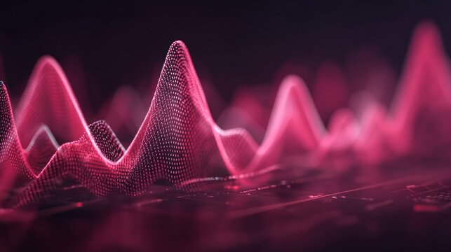 Abstract digital waveform visualization displays fluctuating energy data across a dark surface