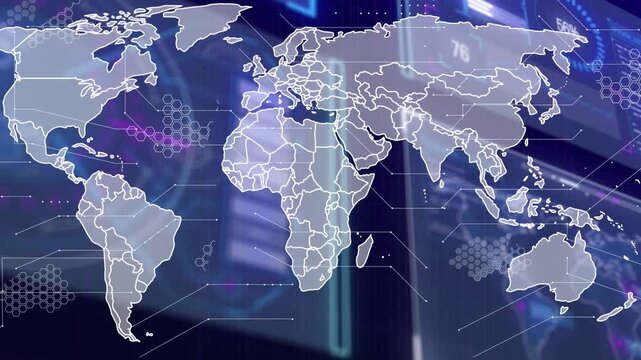 Radar ping starting map overlay animating into focus, revealing borders, pulsing nodes for live UI