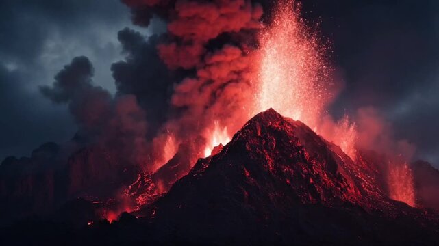 Erupting Volcanic Crater with Explosive Lava Activity