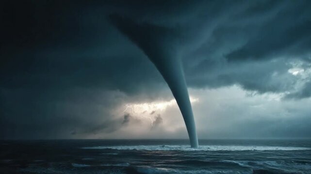 Powerful Waterspout Forming Over the Open Ocean