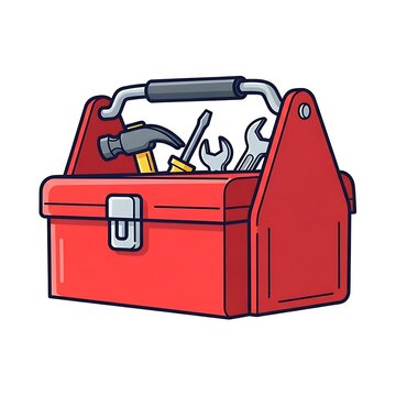 Red toolbox with metal tools.