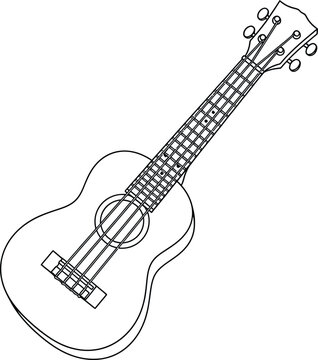 Line drawing of a ukulele with string instrument musical instrument four string instrument acoustic