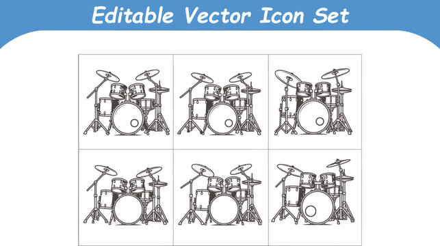 Collection of drum set icons with illustration collection instrument percussion editable