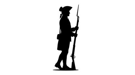 Naklejka premium Patriotic 4th July silhouette featuring a colonial soldier holding a musket, symbolizing American independence and the spirit of the Revolutionary War era