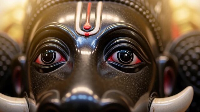 Close-up of a Traditional Varaha Jayanti Divine Mask with Intricate Details and Vibrant Colors for Religious Celebrations