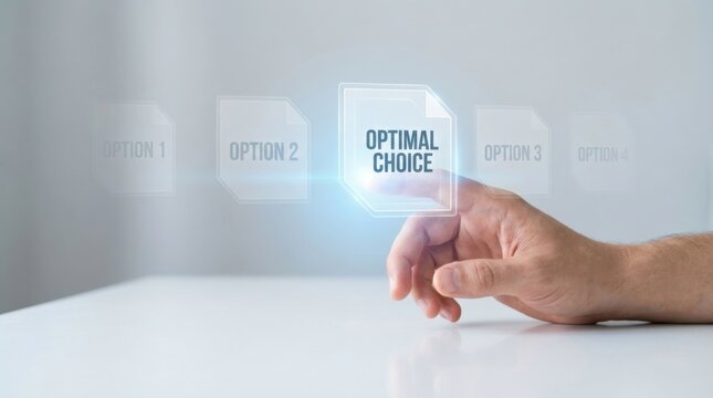 Close-up of a person's hand touching a virtual interface with multiple options for isolating investment choices