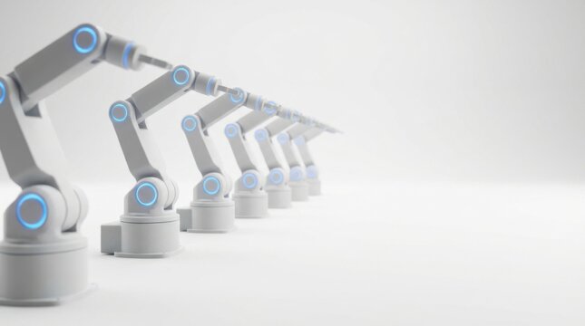 Robot standing in a row as a symbol of advanced technology and ai trend continuation in modern digital era