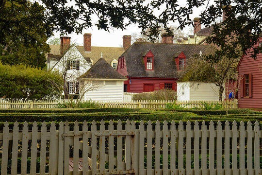 View into the backyard of the shops that line Duke of Gloucester Street in Colonial Williamsburg Virginia, USA