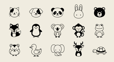 Fototapeta premium Collection of Cute Hand-Drawn Animal Icons for Children.