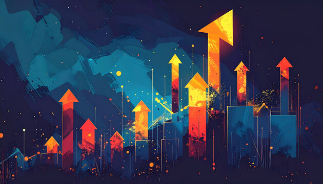 Business growth concept with upward arrows and charts in abstract style