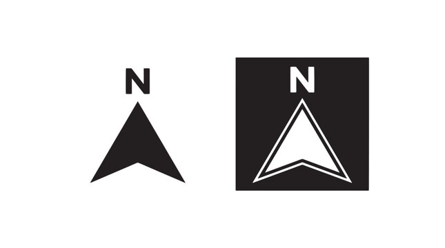 Compass, navigation icons, direction symbols, black and white vector graphics