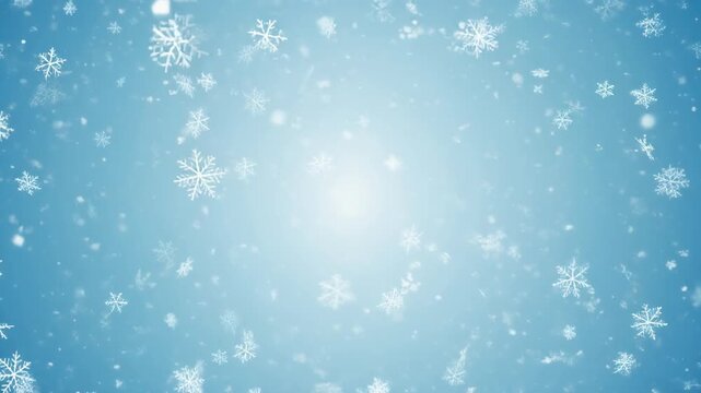 Soft seamless snowfall animation with tiny snowflakes drifting slowly on a light blue background