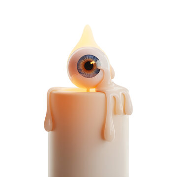 Creepy candle, glowing eye, wax melt, horror, surreal, Halloween decoration, spooky ambiance