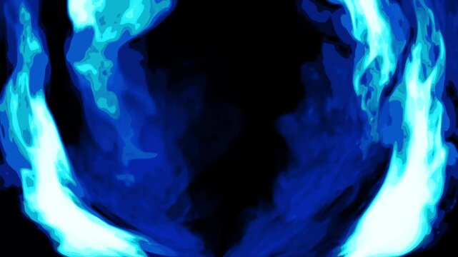 Blue cartoon look fire smoke circle loop effects animation