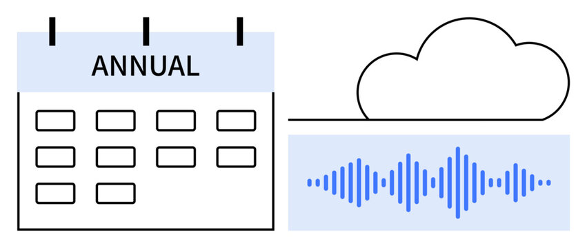 Cloud storage concept. Cloud storage and calendar integration for seamless data organization and retrieval. Cloud storage enhancing data accessibility and workflow efficiency. For tech, data, audio