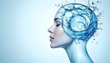 Obraz premium an artistic concept where the head transforms into a refreshing and dynamic whirlpool. This image symbolizes hydration, mental clarity, healthy skin, and balanced mind, d