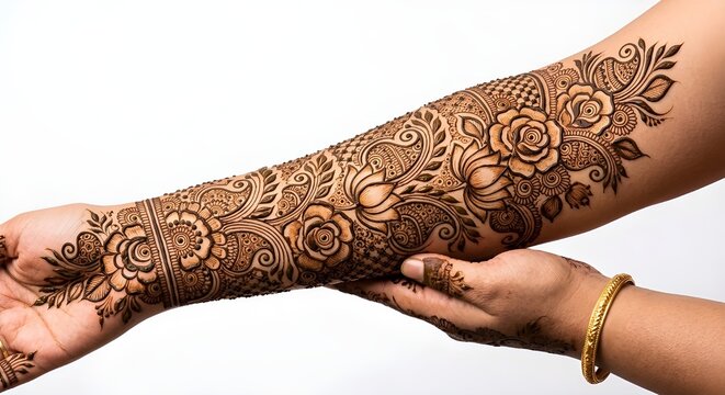 Full Arm Bridal Mehndi Design with Large Roses and Intricate Floral Henna Art